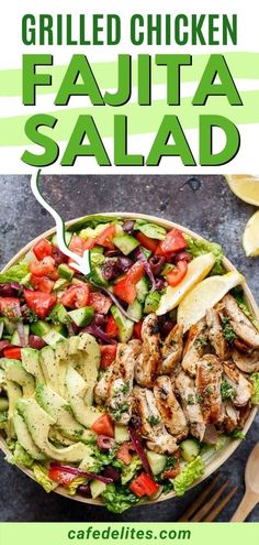 grilled chicken fajita salad with lettuce, tomatoes and avocado