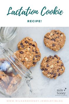 three oatmeal cookies in a glass jar with the title text overlay