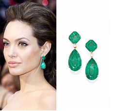 Vibrant Green Emerald Earrings, Angelina Jolie Famous Hollywood Star, Vivid Green Emerlad Emerald Jewels  Bestseller 18KGP ♥ Ready to ship ♥ The main stone is the Finest Doublet Emerald. ♥ Absolutely gorgeous and beautifully handcrafted Finest Doublet Emerald in an exquisite setting. ♥ This classic yet trendy Jewelry makes the perfect Christmas/Anniversary/Valentine's/Birthday gift for her that will be treasured forever. We have confidence that the beautiful and sparkling piece will get her deep Green Emerald Earrings, Stars D'hollywood, Emerald Earrings Drop, Emerald Green Earrings, Tassel Earring, Long Tassel Earrings, Colombian Emeralds, Green Gifts, Emerald Earrings