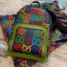 Authentic Nwt Gucci 601296 Gg Psychedelic Backpack Black Green Canvas Leather F/S. Condition Is "New With Tags". Shipped With Usps Priority Mail. A Modern Take On The Historic Gg Pattern, The Gg Psychedelic Motif Decorates Classic Shapes Throughout The Cruise 2020 Collection, Including The Small Backpack. Seen Throughout Ready-To-Wear And Accessories, The Monogram Is Presented In Brightly Shaded Hues With A Star Design That Creates A Hologram Effect. Gg Psychedelic Supreme Canvas, A Material Wit Green Gucci Travel Bag, Gucci Multicolor Bag For Everyday Use, Designer Multicolor Gucci Bag, Luxury Multicolor Gucci Bags, Gucci Black Backpack For Travel, Black Gucci Backpack For Travel, Gucci Black Backpack For Everyday Use, Hologram Effect, Beige Backpacks