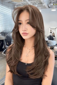 hairstyles, thin hair, volume Soft Bangs Layered Hair, Soft Layered Long Hair, Face Frame Layers Wavy Hair, Long Layers With Short Face Framing Pieces, Very Long Bangs, Face Framing Bangs With Long Layers, Long Straight Hairstyles Side Part, Side Part Long Hair Layers, Layers Front View