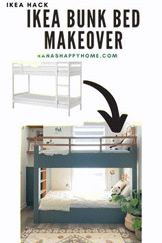 bunk bed makeover with ikea hack and instructions for making it look like a loft bed