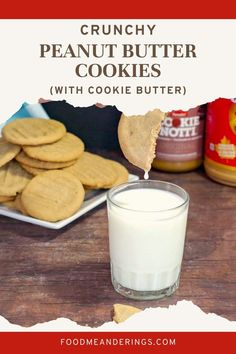 half a peanut butter cookie being dipped into a glass of milk and a plate of cookies in the background Crunchy Peanut Butter Cookies, Easy Homemade Lasagna, Homemade Peanut Butter Cookies, Cookie Bowls, Cookie Cups Recipe, Soft Peanut Butter Cookies, Vegetarian Cookies, Best Peanut Butter Cookies