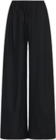 Wide Leg Pants With Elastic Side Panels For Work, Black Straight Pants With Elastic Side Panels, Wide Leg Bottoms With Elastic Side Panels For Work, Black Wide-leg Sweatpants, Elegant Black Wide Leg Pants For Loungewear, Black Wide Leg Pants With Elastic Waistband For Loungewear, Black Workwear Pants With Elastic Side Panels, Chic Black Straight Sweatpants, Elegant Wide-leg Sweatpants With Elastic Waistband