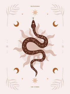 a brown snake with stars and crescents on it's back, in the middle of