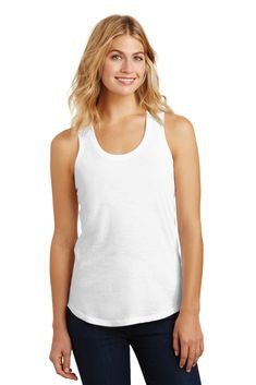 Shop District DM138L in White & get instant bulk discounts. This 50.00% Polyester, 25.00% Rayon, 25.00% Cotton Women T-Shirt is often used for Sublimation projects by our customers | Ships Fast | Award-Winning Customer Service. Rocker Tank, Scoop Neck Tank Top, White Tank, Sleeveless Tank Top, Racerback Tank Top, Sleeveless Tank, Easy Wear, Racerback Tank, Cotton Shirt