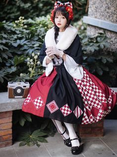 ❤︎Chinese jumper skirt + trumpet blouse + cape + fur scarf + tassel accessories❤︎ Tassel Accessories, Press The Button, Jumper Skirt, College Bags, Tassel Scarf, Heart Bag, Gift Of Time, Fur Scarf, Lolita Dress