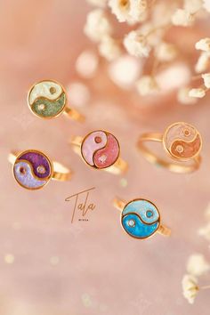 Fidget Rings, Blue Violet, Ring Jewelry, Pink Brown, Yin Yang, Yellow Black, Orange Yellow, Pre Order