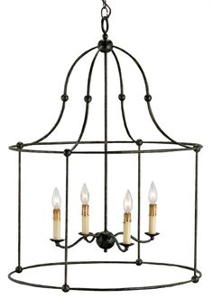 Currey and Company - Four Light Lantern - Fitzjames - Mayfair Master Hallway, Silver Lanterns, Traditional Pendant Lighting, Iron Chandelier, Black Lantern, Large Lanterns, Iron Lanterns, Lantern Chandelier, Foyer Lighting