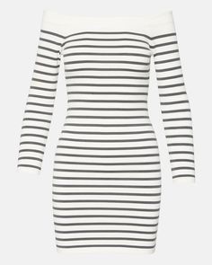 The NOA sweater dress is a mini off-the-shoulder dress with a bodycon fit and 3/4 length sleeves. Designed with a chic black and white striped pattern, this dress is perfect for a night out or a casual day look. Its bodycon fit accentuates your curves while the off-the-shoulder style adds a touch of sophistication. Stay stylish and comfortable with this versatile dress. Off-the-shoulder striped mini dress Bodycon fit 3/4 length sleeve Length: 29.25" 89% viscose, 11% nylon Hand wash cold separate Mini Dress Bodycon, Striped Sweater Dress, Apparel Merchandising, Striped Mini Dress, Dress Bodycon, Versatile Dresses, Low Iron, Dress White, Stripe Sweater