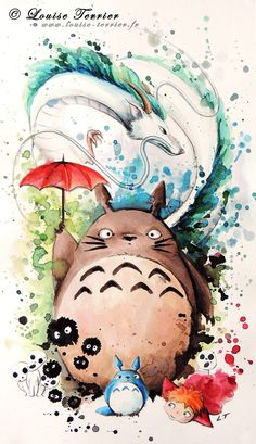 an image of a watercolor painting of a totoro