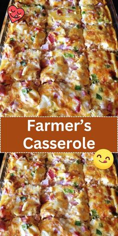 two different types of casserole are shown with the words farmer's casserole