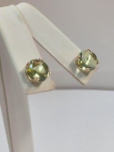 SOLID 14KT YELLOW GOLD STUD EARRINGS NATURAL GREEN AMETHYST IS 8x8 mm CABOCHON CUT EACH  WITH GIFT BOX Yellow Round Earrings With Prong Setting, Yellow Round Earrings For Formal Occasions, Formal Yellow Round Earrings, Round Green 14k Gold Earrings, Green 14k Gold Round Earrings, Classic Green Round Earrings, Yellow Gold May Birthstone Round Earrings, Yellow Gold Round Earrings For May Birthstone, Classic Yellow Round Earrings