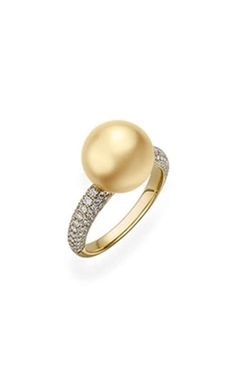 Mikimoto South Sea Cultured Pearl and Diamond Ring MRA10241GDXK. This opulent Golden South Sea cultured pearl is impressive in size at 11mm and rich in color. Radiating against 18K yellow gold and pavé diamonds totalling 0.66cts, it is a true marvel to behold. Pearl Diamond Pendant, Akoya Pearl Necklace, Diamond Accessories, Pearl And Diamond Ring, Cushion Diamond, Square Diamond, Oval Cut Diamond, Princess Diamond, Womens Wedding Bands