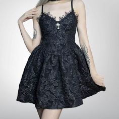 Steampunk dress: an elegant influenced gothic dress trimmed with majestic lace. Type : mini gothic dress Color: Black Composition: Brocade, polyester silhouette: A-line dress Choose your dress size carefully with the chart below. The dress is quite small. If you are between two sizes, take the larger one. Unit: inch Step into timeless elegance with our Black Victorian Steampunk Dress, a nod to the refined charm of the Victorian era. Explore our Edwardian dresses in our exquisite collection. Dive Gothic A-line Mini Dress For Party, Gothic A-line Mini Dress For Night Out, Gothic Sleeveless Lace Dress, Gothic Lace Mini Dress For Party, Halloween Lace Corset Dress For Alternative Fashion, Gothic Party Dress With Lace Patchwork, Gothic Lace Mini Dress, Black Gothic Mini Dress With Lace Trim, Gothic Lace Mini Dress With Lace Trim