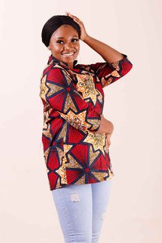 tunik for women. orange top for women. summer outfit for women. loose top for summer. women's top. african top for women. 3/4 sleeve top for women African Print Top, African Print Tops, African Designs, African Skirts, African Dresses, African Design, Dresses Summer, African Dress, Tops For Women