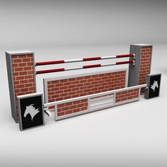 an image of a horse stable with brick walls and bars on each side for horses to stay in