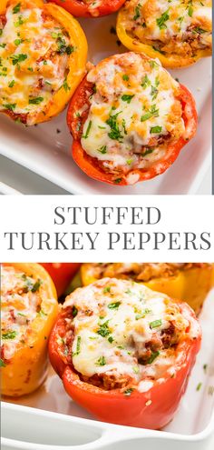 stuffed turkey peppers with cheese and herbs on top