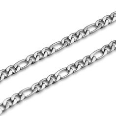 * 925s sterling silver construction
 * Rhodium plated for scratch and tarnish resistance Silver Figaro Chain, Figaro Chain Necklace, Figaro Chains, Figaro Chain, Bracelet For Men, Sterling Silver Mens, Bracelet Collection, Steel Necklace, Necklace Sizes