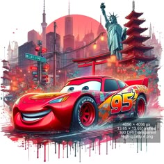 the character from cars is depicted in this digital painting