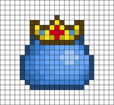 an image of a blue and yellow pixellated object with a crown on it's head