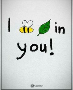 the words i love you are written in black ink on a white background with two bees