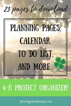 a cow standing next to a tree with the text, 25 pages to journal planning pages calendar