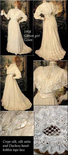 Edwardian White Lace Dress, Duchess Dress Gowns, Edwardian Style Wedding Dress, Edwardian Lace Dress, How To Sew A Wedding Dress, Vintage Gowns Victorian, 1900 Wedding Dress, Edwardian Sleeves, 1900s Wedding Dress