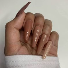 Nude Brown Nails, Acrylic Nails Nude, Brown Acrylic Nails, Nude Nail Designs, Fall Acrylic Nails, Long Acrylic Nails Coffin, Shiny Nails, Coffin Shape Nails, Bling Acrylic Nails