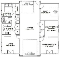 the floor plan for a two bedroom apartment with an attached garage and living room area