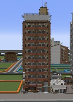 an image of a tall building in the middle of a city with lots of windows