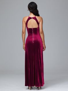 Halter Open Back Velvet Bridesmaid Dress Size: US16-US30 Velvet Plus Size, Velvet Bridesmaid Dress, Dresses With Split, Plus Size Bridesmaid Dresses, Velvet Bridesmaid, Dress Georgette, Copper Dress, Royal Blue Bridesmaid Dresses, Velvet Bridesmaid Dresses