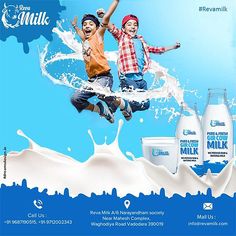 two children jumping in the air over milk