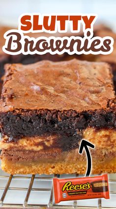 Slutty Brownies recipe Reeces Brownie Recipes, Brownie And Cookies Together, Reeces Peanut Butter Cookies, Sluttier Brownies, Reeses Dessert, Peanut Butter Cookie Dough Brownies, Reeses Desserts, Ghirardelli Brownie Mix, Trifle Bowl Recipes