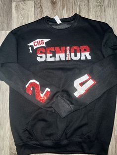 Senior Sweatshirt, Class of 2024 Sweatshirt, College Senior, High School Senior, 2024 Graduate, Custom Senior Gift, Graduate Gift - Etsy Long Sleeve T-shirt With School Spirit Lettering, Black School Spirit Sweatshirt With Letter Print, Black Crew Neck Hoodie For School Spirit, College Varsity Sweatshirt With Name Print, Customizable Crew Neck Sweatshirt For School, School Crew Neck Sweatshirt With Name Print, School Crew Neck Sweatshirt With Team Name, Crew Neck Tops For School Sports Season, Customizable Black School Spirit Top