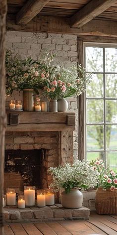 Casa Country, Decor Curtains, Cottage Interiors, Cottage Living, Decoration Inspiration, Mantel Decorations, Fireplace Mantle, Fireplace Decor, Ideas Living