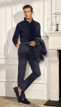 Male Vogue, Mens Striped Pants, Formal Uniform, Stripe Pants Outfit, Pants Outfit Men, Ralph Lauren Menswear, Prep Style, Men Stylish Dress, Smart Casual Outfit