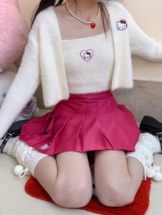 Cute Cotton Pleated Skirt, Pink Harajuku Style Skort, Pink Harajuku Fitted Skort, Pink Fitted Harajuku Skort, White Harajuku Skort For Spring, White Cotton Harajuku Style Skirt, Cotton Harajuku Mini Skirt, Cute Fitted Cotton Skirt, Harajuku Style Cotton Pleated Skirt