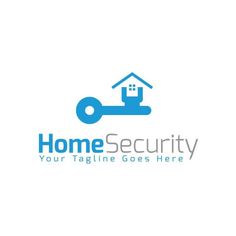 the home security logo with a house and key on it, as well as an image of