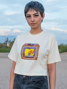 Short Sleeve Ribbed Crew Neck Cropped length 100% Cotton Officially Licensed Imported Retro Television, Mtv Logo, Pug Shirt, Television Set, Retro Logo, Cropped Tee, Short Sleeve Cropped Top, Perfect Shirt, Crop Tee