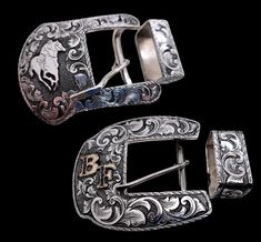 "Welcome! Each of our buckles is meticulously handcrafted and engraved by Brian and Sonja Ferrand. Please read the description below for details: 🔹 Product Details: Material: Solid sterling silver with overlays in your choice of metals. Choose your style - a two-piece or three-piece dress buckle set, made to fit a 1\" ranger belt. Please contact us if you need to fit a different belt width.  Craftsmanship: Each buckle is individually hand-fabricated from sterling silver sheet and engraved with precision and care by us, with attention to detail.  Style: Classic Western Ranger - choose from buckle shapes shown in fourth picture. 🔹 Personalization & Customization: Hand-Engraving: We personally engrave each buckle with scrollwork designed and engraved by Brian Ferrand. Your design - be it a Western Gifts, Country Style Outfits, Gifts For Fiance, Silver Dress, Piece Dress, Hand Engraving, Belt Buckles, Buckle, Thing 1