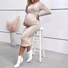 Autumn Winter American Casual Across Ties  A Line Slim Dress Maternity Elegant A Line Hot Clothes Pregnancy Dresses, Dresses Autumn, Hot Clothes, Dresses For Pregnant Women, Maternity Chic, Dress Maternity, Casual Maternity, American Casual, Slim Dress