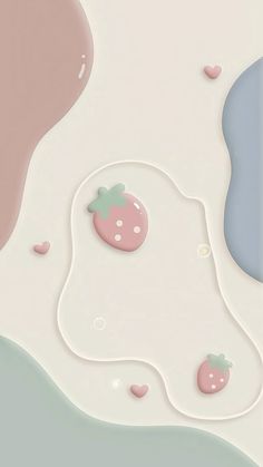 an abstract background with strawberrys and hearts on the bottom right corner, in pastel shades