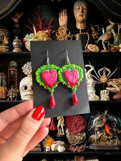 Brainzzzz ️🧠  handmade polymer clay earrings, with sterling silver hooks! Frame Earrings, Neon Glow, Uk Gifts, Handmade Polymer Clay, Polymer Clay Earrings, Sterling Silber, Clay Earrings, Favorite Jewelry, Zombie