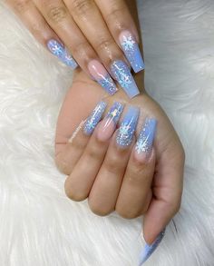 Icy Blue Winter Nails, Blue Winter Nails, Cut Dog Nails, Blue Christmas Nails, Acrylic Nails Almond Shape, Acrylic Nail Designs Coffin, Nail Trimming, Blue Quince, Wow Nails