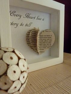 a book page heart in a shadow box