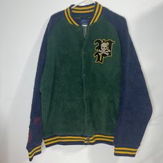 Rare Polo Ralph Lauren St. Andrew Pirate Sherpa Varsity Jacket Green Blue Size: Xxl Condition: New With Tags. Details: Pockets On The Sides, Snap Front. Measures 32" Long, Sleeves Are 30.5" And Armpit To Armpit Is 29.5" Green Patchwork Varsity Jacket For Winter, Green Long Sleeve Varsity Jacket With Patchwork, Green Long Sleeve Patchwork Varsity Jacket, Winter Fleece Outerwear For College, Winter Fleece Varsity Jacket With Long Sleeves, Green Winter Varsity Jacket With Pockets, Green Varsity Jacket With Pockets For Winter, Green Winter Outerwear For College, Ralph Lauren Leather Jacket