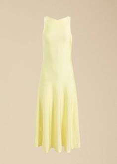 The Hencil Dress in Yuzu– KHAITE Sleeveless Silk Stretch Midi Dress, Chic Stretch Modal Dresses, Spring Viscose Stretch Midi Dress, Spring Stretchy Viscose Midi Dress, Elegant Modal Maxi Dress, Summer Stretch Bias Cut Maxi Dress, Elegant Maxi Length Modal Dress, Spring Dresses In Modal With Stretch, Sleeveless Modal Maxi Dress In Elegant Style