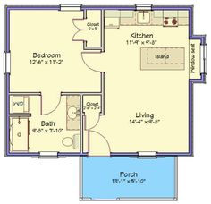 the floor plan for a two bedroom, one bath apartment with an attached kitchen and living room