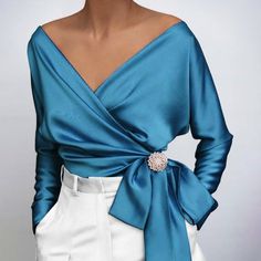 LKLY Exclusive. Not available in stores. Material: Satin Sleeve Length(cm): Full Style: Office Lady Questions? Contact us at support Asian Size Length Bust Sleeve Waist UNIT CM INCH CM INCH CM INCH CM INCH S 70 27.58 98 38.61 59 23.25 100 39.40 M 71 27.97 102 40.19 60 23.64 104 40.98 L 72 28.37 106 41.76 61 24.03 108 42.55 Note: 1.Measure error within 2-4cm is normal 2.This is Asian size, it is usually smaller than Europe's size, please check the above detailed measurement to choose the correct Style Bleu, Party Blouse, Retro Mode, Women Tunic Tops, Satin Shirt, Satin Top, Elegant Shirt, Spring Shirts, Spring Tops